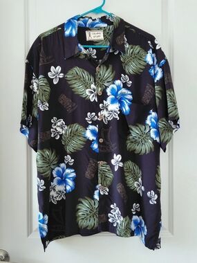 Vintage Island Stuff Hawaiian Shirt with Blue Floral Print